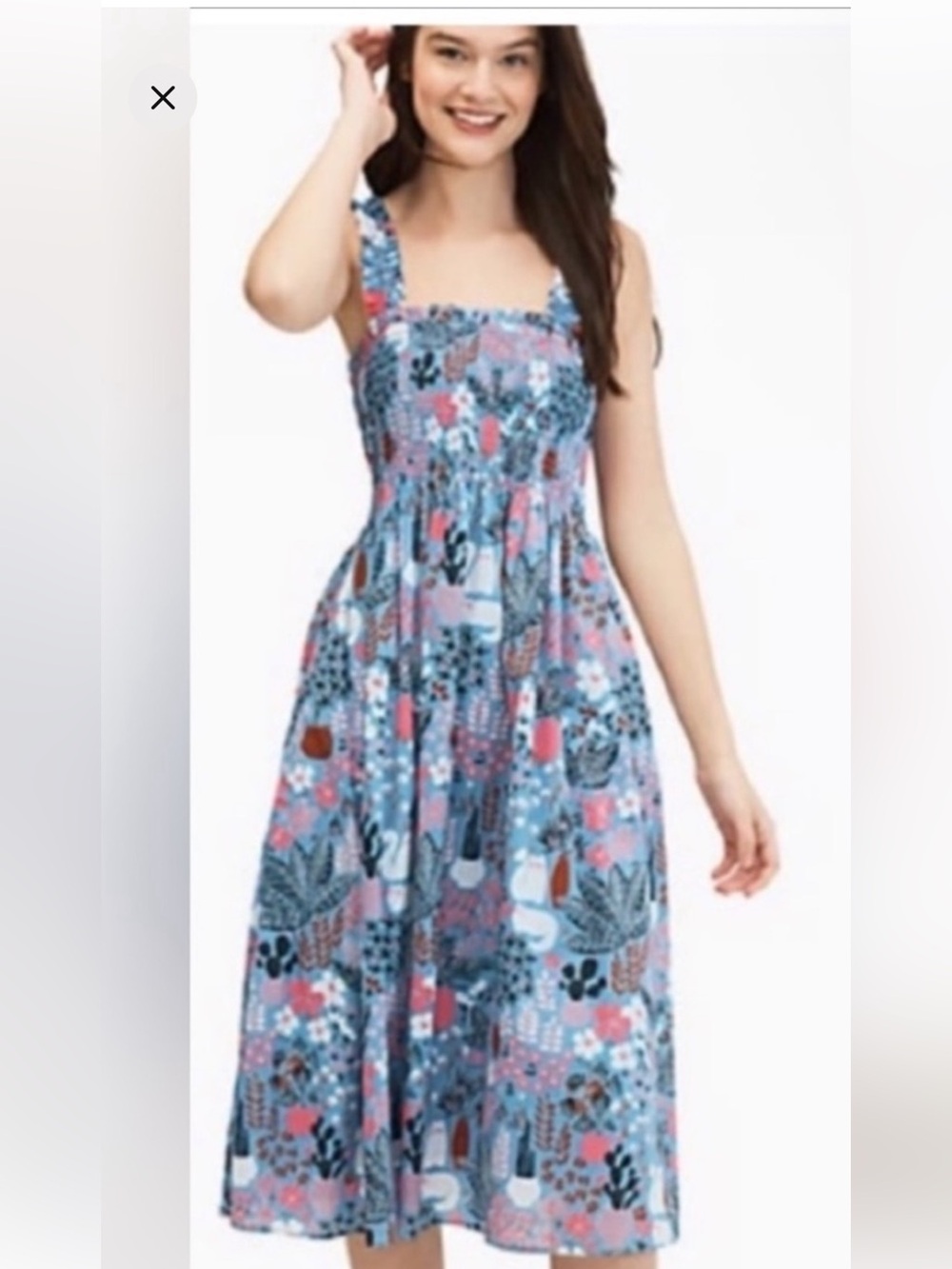 NWOT Kate Spade Garden Posy Dress  XS Smocked Blue Pink Floral NEW MIDI